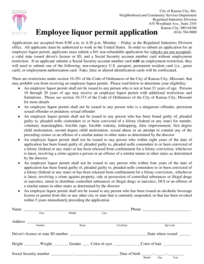 Kansas City Employee Liquor Permit Application