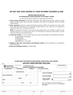 PA Corporation Taxes Estimated Tax Payment Coupon