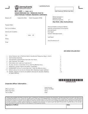 Gross Premiums Tax Form RCT-122