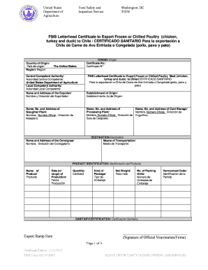 FSIS Letterhead Certificate to Export Frozen or Chilled Poutlry to Chile Export Requirements for Chile - fsis usda