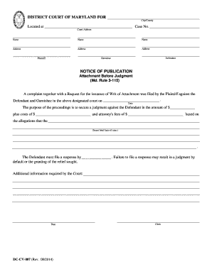 Notice of Publication for Attachment Before Judgment