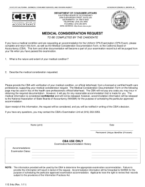 Medical Consideration Request for CPA Exam