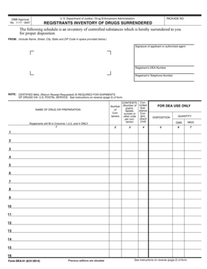 DEA Form 41 - Drug Surrender Inventory