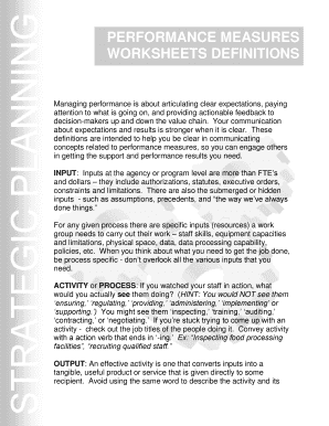 Performance Measures Worksheet