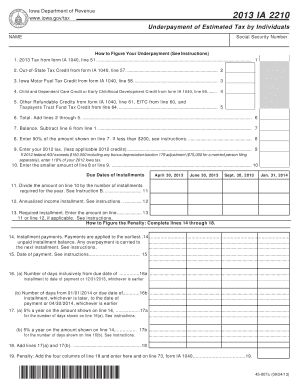 Iowa Underpayment of Estimated Tax Form IA 2210