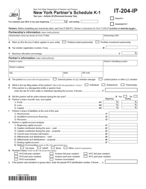 New York Partner’s Schedule K-1 IT-204-IP
