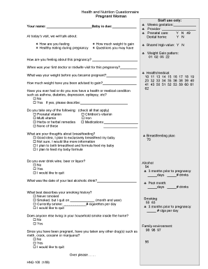 Pregnancy Health and Nutrition Questionnaire