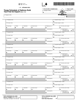 Texas Schedule of Gallons Sold Tax-Free for Export