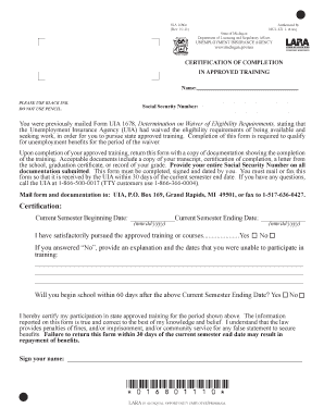 Michigan Unemployment Training Completion Certification