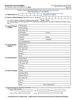 Inventory Fee Statement Wisconsin Emergency Management