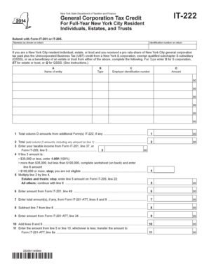 New York City General Corporation Tax Credit Form IT-222
