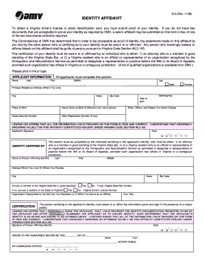 Virginia Identity Affidavit for Driver's License