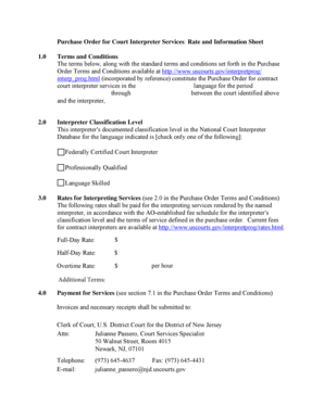 US Federal Court Interpreter Purchase Order