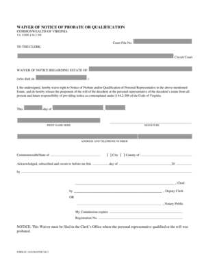 Waiver of Notice of Probate or Qualification