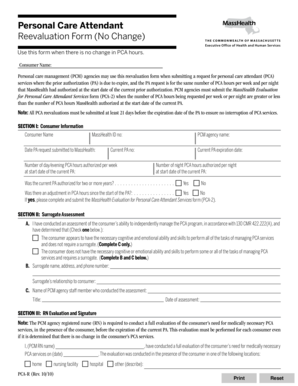 Massachusetts PCA Reevaluation Form