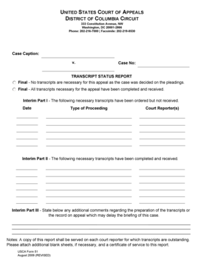 US Court of Appeals Transcript Status Report