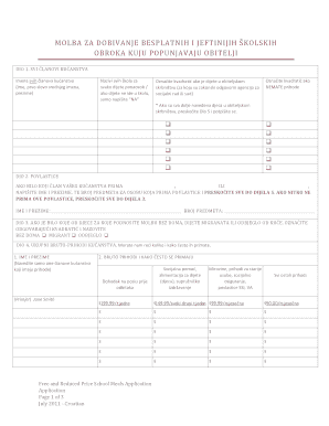 Free and Reduced Price School Meals Application