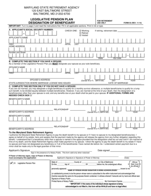 Maryland Legislative Pension Plan Beneficiary Designation Form