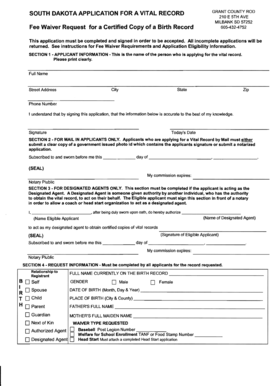 South Dakota Vital Record Fee Waiver Application