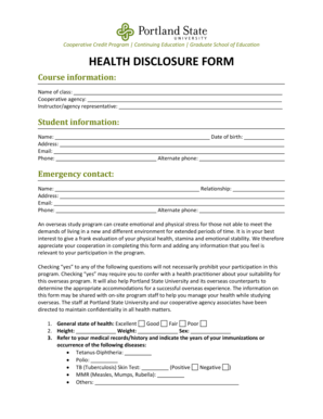 Health Disclosure Form