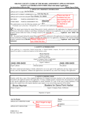 Orange County Assessment Appeal Agent Authorization Form