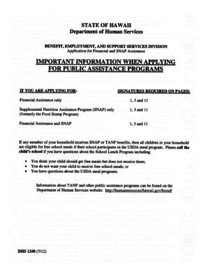 Hawaii Financial and SNAP Assistance Application
