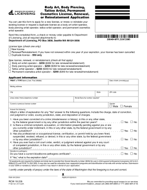 Washington Body Art and Tattoo License Application