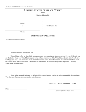 US Federal Civil Action Summons