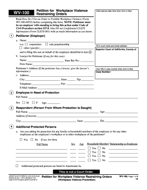 California Workplace Violence Restraining Order Petition