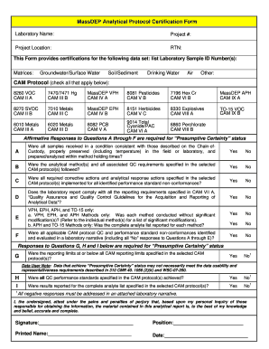 MassDEP Analytical Protocol Certification Form