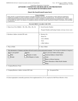 USDA Advisory Committee Application Form AD-755