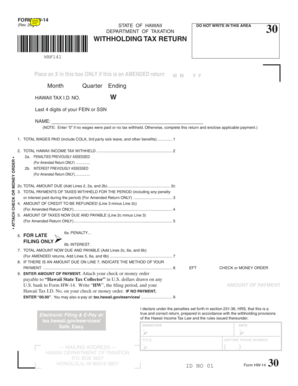 Hawaii Withholding Tax Return Form HW-14