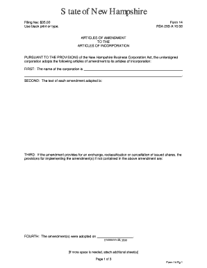 New Hampshire Articles of Amendment