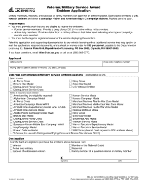 Veteran Military Service Award Emblem Application