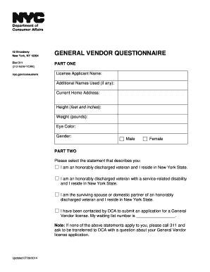 New York General Vendor License Application