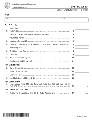 Iowa Balance Sheet Statement of Net Worth