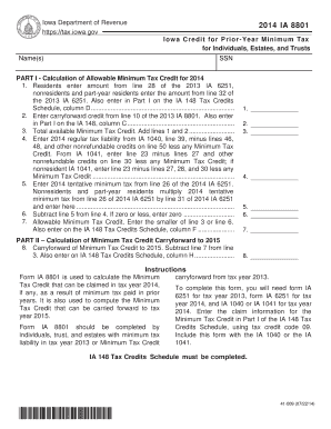 Iowa Credit for Prior-Year Minimum Tax Form