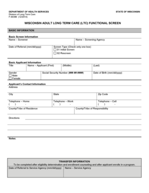 Wisconsin Adult Long Term Care Functional Screen