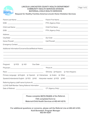 Healthy Families America Lincoln Home Visitation Request Form