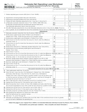 Nebraska Net Operating Loss Worksheet