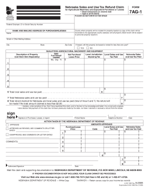Nebraska Sales and Use Tax Refund Claim for Agricultural Machinery