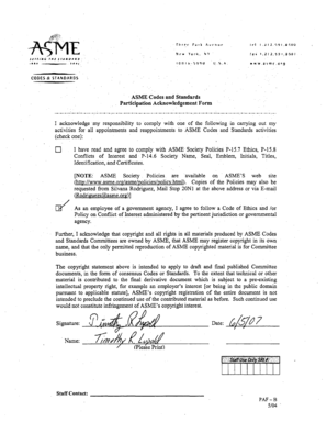 ASME Codes and Standards Participation Acknowledgement Form