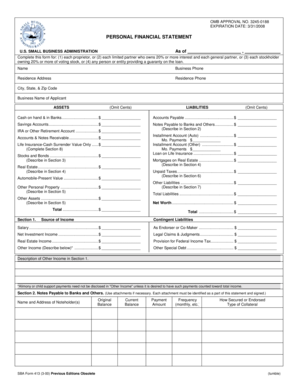 US Small Business Administration Personal Financial Statement