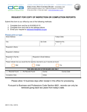 California Pest Inspection Report Request Form