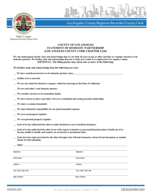 Los Angeles County Statement of Domestic Partnership