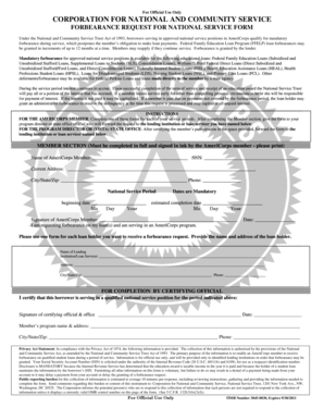 AmeriCorps National Service Loan Forbearance Request Form