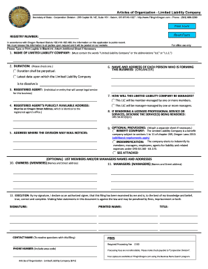 Oregon Articles of Organization - Limited Liability Company