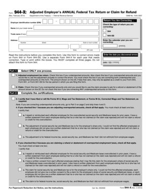 February 2012) Adjusted Employer s ANNUAL Federal Tax Return or Claim for Refund Department of the Treasury Internal Revenue Service OMB No - irs