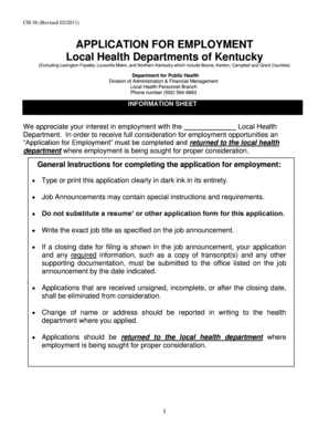 Kentucky Local Health Department Employment Application