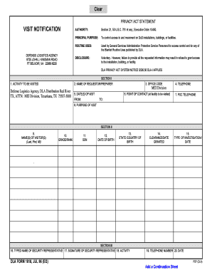 DLA Form 1818 Visit Notification